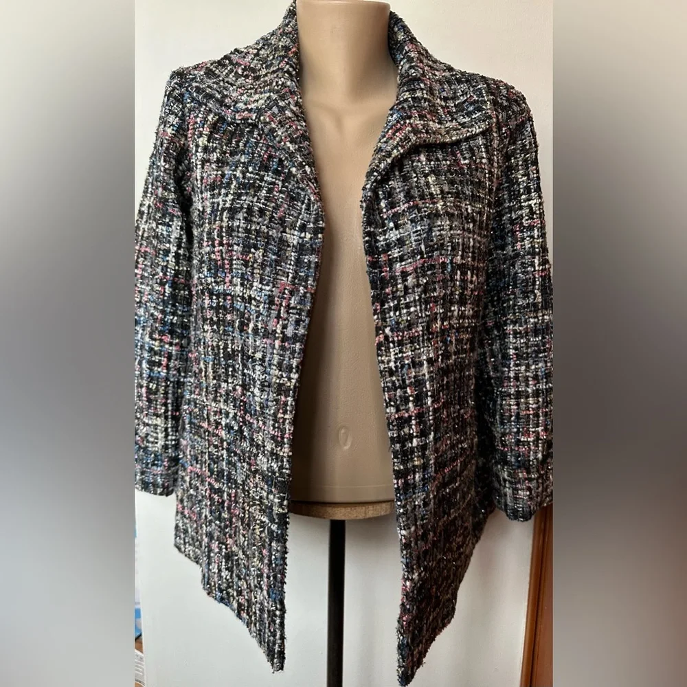 Calvin Klein Tweed Sequin Open Front Blazer Jacket Topper Size 8